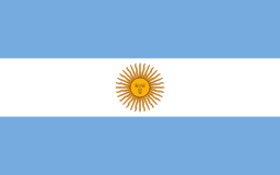 The flag of Argentina features three equal horizontal bands of light blue, white and light blue. A brown-edged golden sun is centered in the white band.