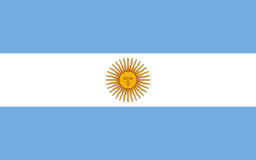 The flag of Argentina features three equal horizontal bands of light blue, white and light blue. A brown-edged golden sun is centered in the white band.