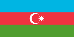 The flag of Azerbaijan features three equal horizontal bands of blue, red and green, with a white fly-side facing crescent and eight-pointed star centered in the red band.