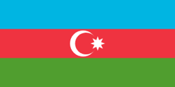 The flag of Azerbaijan features three equal horizontal bands of blue, red and green, with a white fly-side facing crescent and eight-pointed star centered in the red band.