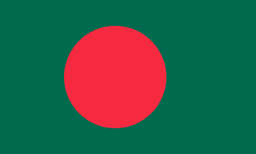 The flag of Bangladesh has a dark green field bearing a large red circle that is offset slightly towards the hoist side of center.