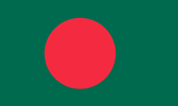 The flag of Bangladesh has a dark green field bearing a large red circle that is offset slightly towards the hoist side of center.
