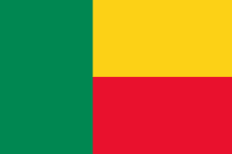 The flag of Benin features a green vertical band on its hoist side that takes up about two-fifth the width of the field and two equal horizontal bands of yellow and red adjoining the vertical band.