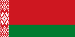 The flag of Belarus features a vertical band, with a white and red ornamental pattern, spanning about one-fifth the width of the field on the hoist side. Adjoining the vertical band are two horizontal bands of red and green, with the red band twice the height of the green band.