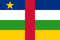 The flag of Central African Republic is composed of four equal horizontal bands of blue, white, green and yellow intersected at the center by a vertical red band of equal size as the horizontal bands. A yellow five-pointed star is situated on the hoist side of the blue band.