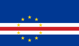 The flag of Cape Verde is composed of five horizontal bands of blue, white, red, white and blue in the ratio of 6:1:1:1:3. A ring of ten five-pointed yellow stars is centered at three-eighth of the height from the bottom edge and three-eighth of the width from the hoist end of the field.