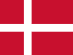 The flag of Denmark has a red field with a large white cross that extend to the edges of the field. The vertical part of this cross is offset towards the hoist side.