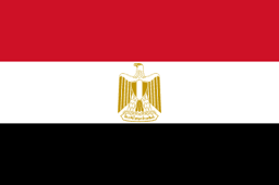 The flag of Egypt is composed of three equal horizontal bands of red, white and black, with Egypt's national emblem — a hoist-side facing gold eagle of Saladin — centered in the white band.