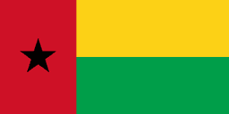The flag of Guinea-Bissau features a red vertical band on its hoist side that takes up about two-fifth the width of the field, and two equal horizontal bands of yellow and green adjoining the vertical band. A five-pointed black star is centered in the vertical band.