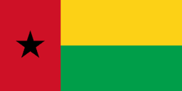 The flag of Guinea-Bissau features a red vertical band on its hoist side that takes up about two-fifth the width of the field, and two equal horizontal bands of yellow and green adjoining the vertical band. A five-pointed black star is centered in the vertical band.