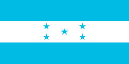 The flag of Honduras is composed of three equal horizontal bands of turquoise, white and turquoise, with five small five-pointed turquoise stars arranged in a quincuncial pattern at the center of the white band.