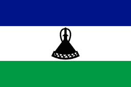 The flag of Lesotho is composed of three horizontal bands of blue, white and green in the ratio of 3:4:3. A black mokorotlo — a Basotho hat — is centered in the white band.