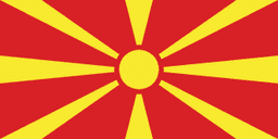 The flag of North Macedonia has a red field, at the center of which is a golden-yellow sun with eight broadening rays that extend to the edges of the field.