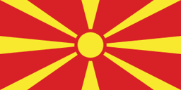 The flag of North Macedonia has a red field, at the center of which is a golden-yellow sun with eight broadening rays that extend to the edges of the field.