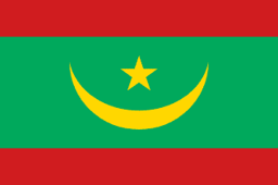 The flag of Mauritania has a green field with a thin red horizontal band at the top and bottom of the field. At the center of the field is a five-pointed yellow star above an upward facing yellow crescent.