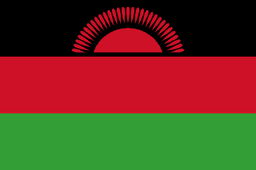 The flag of Malawi is composed of three equal horizontal bands of black, red and green. The top half of a red sun with thirty-one visible rays is centered in the black band.