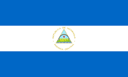 The flag of Nicaragua is composed of three equal horizontal bands of blue, white and blue, with the national coat of arms centered in the white band.
