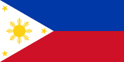 The flag of Philippines is composed of two equal horizontal bands of blue and red, with a white equilateral triangle superimposed on the hoist side of the field. This triangle has its base on the hoist end, spans about two-fifth the width of the field and bears a central golden-yellow sun with eight rays and a five-pointed golden-yellow star at each vertex.