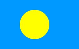 The flag of Palau has a light blue field with a large golden-yellow circle that is offset slightly towards the hoist side of center.