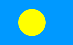 The flag of Palau has a light blue field with a large golden-yellow circle that is offset slightly towards the hoist side of center.