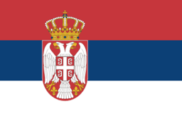 The flag of Serbia is composed of three equal horizontal bands of red, blue and white. The coat of arms of Serbia is superimposed at the center of the field slightly towards the hoist side.