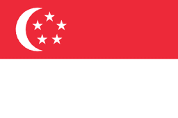 The flag of Singapore is composed of two equal horizontal bands of red and white. On the hoist side of the red band is a fly-side facing white crescent which partially encloses five small five-pointed white stars arranged in the shape of a pentagon.