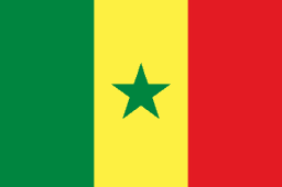 The flag of Senegal is composed of three equal vertical bands of green, golden-yellow and red, with a five-pointed green star centered in the golden-yellow band.