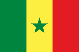 The flag of Senegal is composed of three equal vertical bands of green, golden-yellow and red, with a five-pointed green star centered in the golden-yellow band.