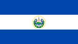The flag of El Salvador is composed of three equal horizontal bands of cobalt blue, white and cobalt blue, with the national coat of arms centered in the white band.