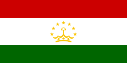 The flag of Tajikistan is composed of three horizontal bands of red, white and green in the ratio of 2:3:2. A golden-yellow crown surmounted by an arc of seven five-pointed golden-yellow stars is centered in the white band.