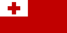 The flag of Tonga has a red field. A white rectangle bearing a red Greek cross is superimposed in the canton.