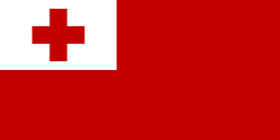 The flag of Tonga has a red field. A white rectangle bearing a red Greek cross is superimposed in the canton.