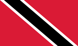 The flag of Trinidad and Tobago has a red field with a white-edged black diagonal band that extends from the upper hoist-side corner to the lower fly-side corner of the field.
